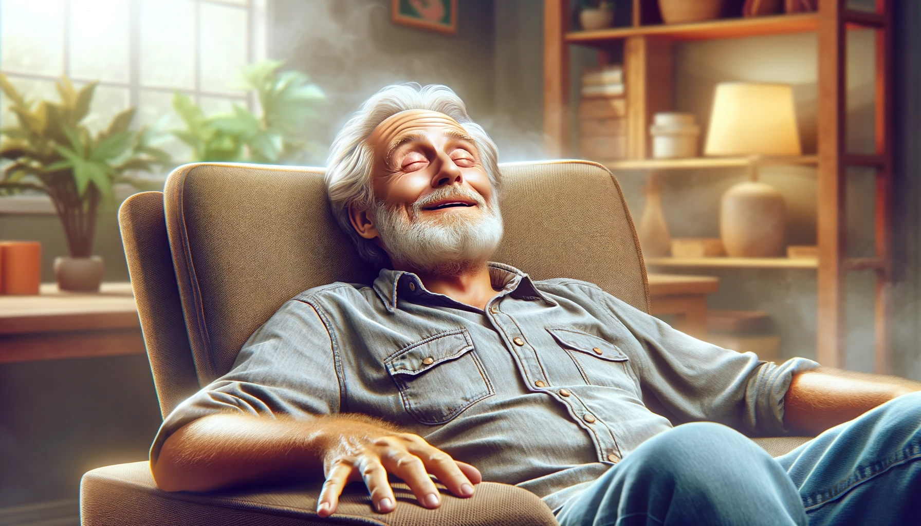 An elderly man experiencing the intense effects of a THC edible