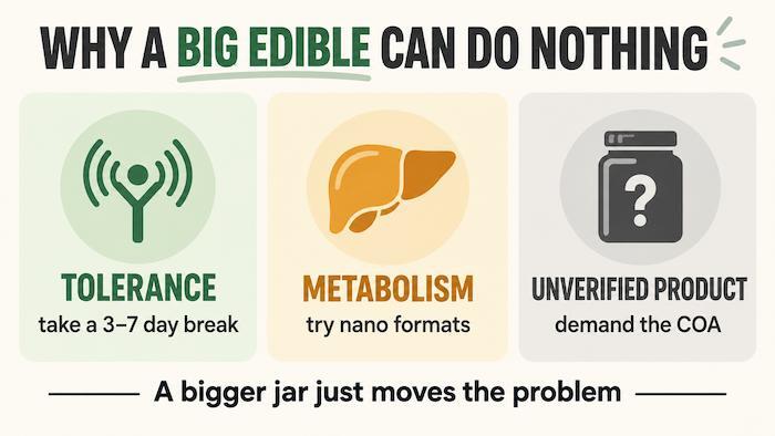 Three reasons a strong THC edible produces no effect tolerance metabolism and unverified products