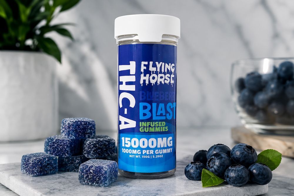 Flying Horse 1000mg gummy portioned into quarters for smaller doses