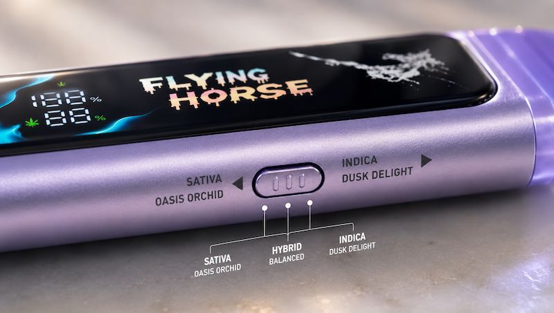 Toggle switch on the Flying Horse Mirage selecting Sativa, Indica, or Hybrid